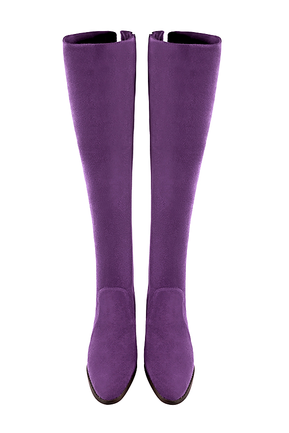 Amethyst purple women's leather thigh-high boots. Round toe. Flat leather soles. Made to measure. Top view - Florence KOOIJMAN